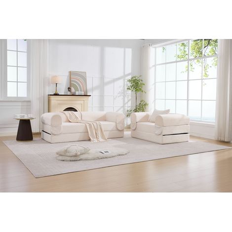 Ensemble canapé modulaire en velours côtelé 1 place + 2 places, canapé de sol sans structure, banquette épaisse rembourrée en tissu velours côtelé rayé, canapé d'angle moderne pour salon, chambre et a (1/5)