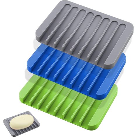 Porte-savon en silicone 3 pièces, porte-savon en silicone, porte-savon avec drain, porte-savon portable, porte-savon organisateur, porte-savon en silicone pour cuisine, douche de salle de bain