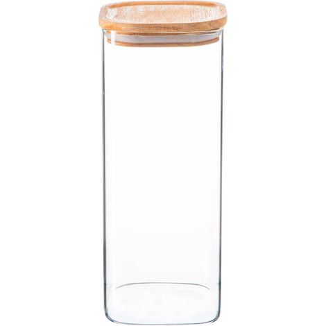 Bocal de conservation carré en verre avec couvercle en bois – 1,9 litre (1/4)