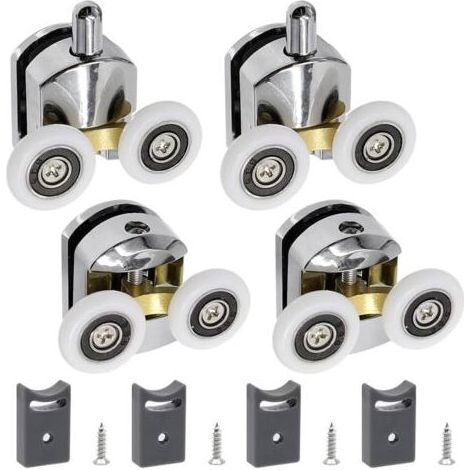 Lot de 4 Roulette Porte Coulissante Douche 23CM Porte de Douche Rouleaux avec 4×Vis Roulette Cabine de Douche Convient au Portes en Verre de 4 à 6MM(2 Haut+2 Bas) (1/5)