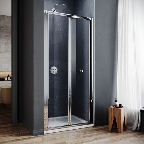 ELEGANT Bi-Fold Shower Door Enclosure Glass Reversible Folding Cubicle 760mm Shower Door