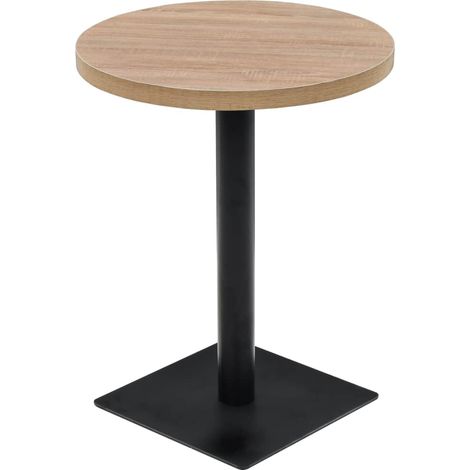 Tavolo da pranzo alto in piedi bar bistrot MDF e acciaio rotondo 60 cm rovere beige