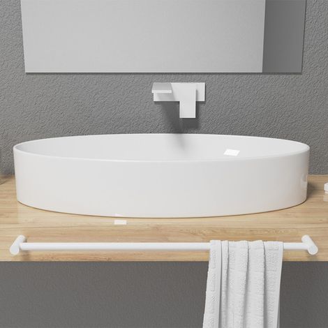 Lavabo 80x34xh14 cm dal Design Moderno - Modello LIKE - Appoggio Bianco Lucido - Smaltato su Tutti i Lati (1/4)