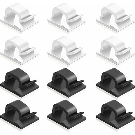 60 pcs clips de câble adhésif,plastique organisateurs de cordon de câble Clip de gestion de stockage de câble pour bureau à domicile - noir, blanc-LIAIKI (1/5)