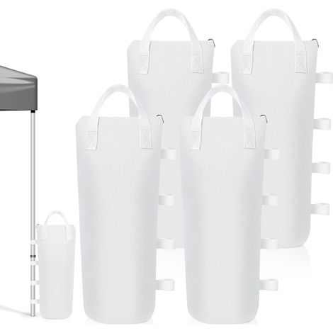 Lot de 4 sacs de sable pour auvent de 72,6 kg, en tissu Oxford blanc avec fermeture éclair sur le dessus, sacs de lestage coupe-vent pour auvent dépliant, tonnelle, parasol de terrasse, tente (1/5)