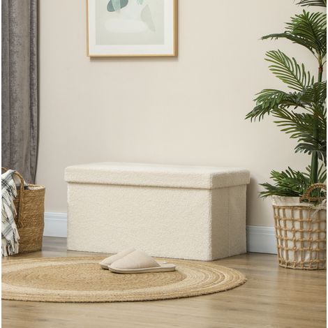 Banc coffre de rangement pliable, assise rembourrée effet velours, coffre de 84 L, banc d'appoint gain de place pour entrée, chambre et salon, blanc crème CHICFURN (1/5)