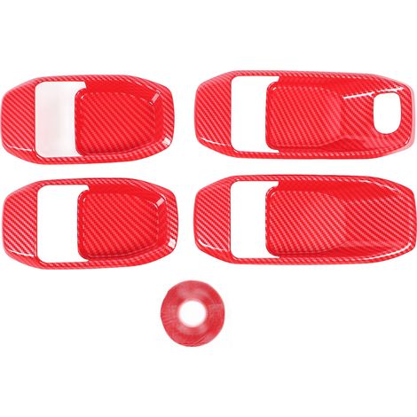 4 garnitures bol poignée porte intérieure – Protecteur panneau sticker remplacement JL JLU 2018-2025 rouge carbone (1/5)
