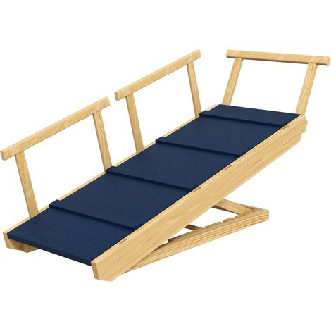 Hunderampe Klappbar Haustierrampe mit abnehmbaren Geländern, Rutschfest Hundeeinstiegshilfe, bis 40 kg, 85 x 40 x 78,5 cm, Natur