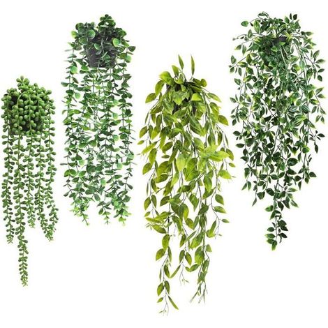 4Pcs Plante Artificielle Interieur Tombante avec Pot Fausse Plante Verte Tombante en Pot Petite Plantes Artificielles Suspendues (1/5)