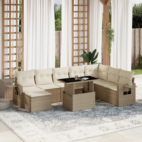 9-tlg. Garten-Sofagarnitur mit Kissen Beige Poly Rattan vidaXL (1/5)