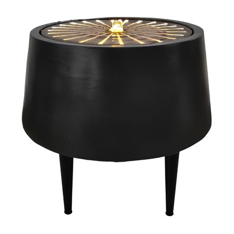 Solis Water Feature on Black Legs with Light Display - Metal - L46 x W46 x H47 cm - Charcoal/Aged Copper