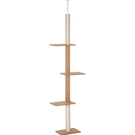 Arbre à chat ajustable de 228 à 260 cm avec 4 plateformes et griffoirs en kaki, fixation plafond (1/5)