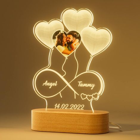 Personalisierte LED-Lampe in Herzform mit Foto, individuellem Rahmen mit Namen und Datum, 3D-Nachtlicht mit Acrylglas-Herzballons, Weihnachts-, Valentinstags-, Geburtstags-, Muttertags- und Schlafzimm (1/5)