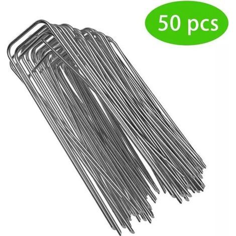 Piquets de, 50 Clous en Forme de U pour Fixer Le Gazon Artificiel, Les Filets, Les Tissus, Les Tentes, Les Conduites d'eau, etc H202 (1/5)