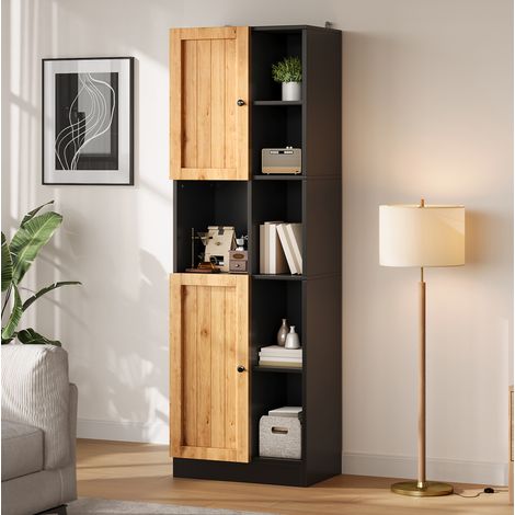 Armario esquinero alto 50x35,5x170 cm de MDF antracita/roble, con almacenaje para cocina FloraGrace (1/5)