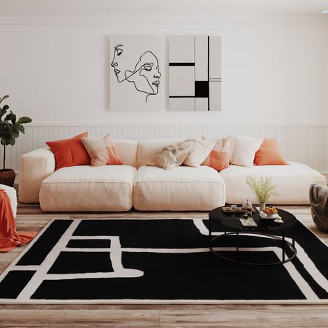 Tapis en laine Urban-Edge - Tapis en laine  - 170x120cm, Rectangular - 100% Laine vierge - Tufté main - Noir et blanc