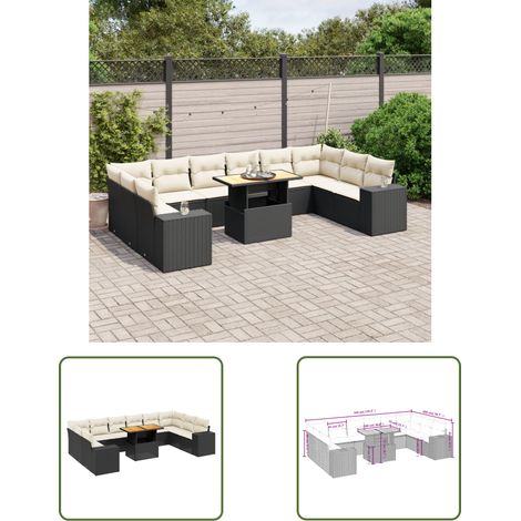 The Living Store 11-tlg. Garten-Sofagarnitur mit Kissen Schwarz Poly Rattan - Gartenmöbel Set - PE-Rattan Möbel - Outdoor Lounge - Gartenlounge - Terrassenmöbel (1/3)