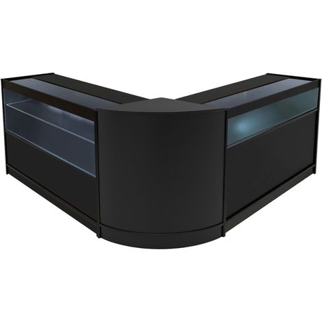 Set Mostradores Comerciales "ADONIS"  Negro  B1200+C1200+CM60  MDF y vidrio templado  Estantes y puertas corredizas con cerradura  Fácil Montaje  Mostrador Recepción Expositor Comercial Mesa (1/5)