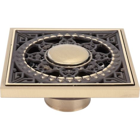 Siphon sol tout cuivre – 10x10cm – antique – anti-insectes anti-odeurs – hôtel / toilettes (1/5)