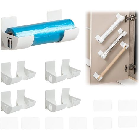 Aufbewahrungshalter für Lebensmittelfolien – selbstklebendes Wandregal mit 4 Paaren für Schrank, Badezimmer, Kühlschrank, Organizer, Box, Wandrollen, Küche, weiß (1/5)