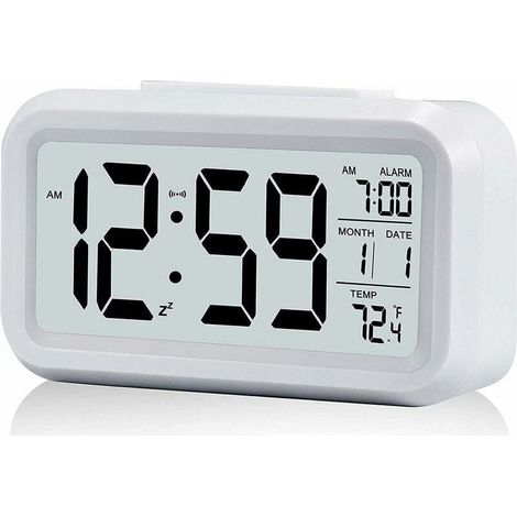 1 pc Réveil Digital Réveil Matin, Horloge Numérique Réveil à Pile Silencieux pour Enfants Adultes Grand écran LED Température Calendrier(Blanc) (1/5)