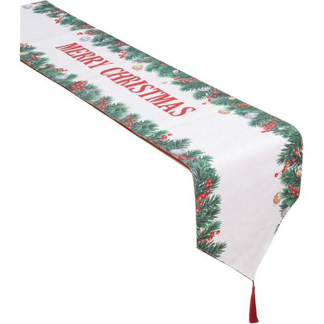 Chemin de table de Noël avec de jolis motifs festifs, nappe élégante pour salle à manger, bureau ou caisse, style guirlande, double (1/5)