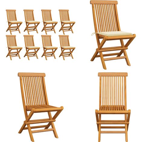 Chaises de jardin et coussins crème lot de 8 Bois teck massif - Chaise De Jardin Pliable - Chaise De Jardin En Bois - Mobilier De Jardin - Terrasse - Décoration Extérieure - Home & Living (1/5)