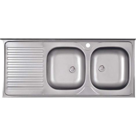 Lavello da Cucina 2 Vasche a Destra con Gocciolatoio Inox 50x120 cm