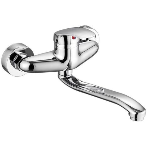 Mitigeur robinet mural série monocommande eau chaude froide Cuivre argenté brillant brillant évier cuisine évier-Chrom (1/4)