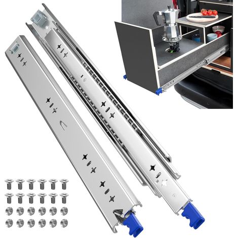 Glissiere Pour Tiroir Charge Lourde 600 mm Montage Latéral avec Serrure, Charge max 120 kg, Sortie Totale - pour Camping-car, Van (1/5)