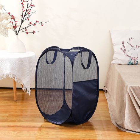 Panier à linge pliable en filet - Panier à linge pliable - Panier à linge avec poches latérales - Panier à linge en filet avec poignée - Convient pour les salles de bain et les logements étudiants - 3 (1/5)