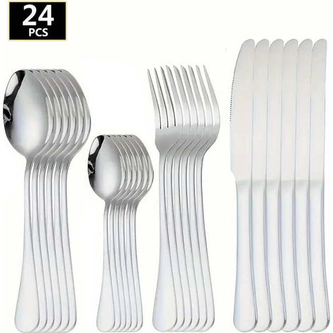 Servizio 24 Posate Argento Lucido per Natale Decorazioni Tavola Cucina Natalizie (1/5)
