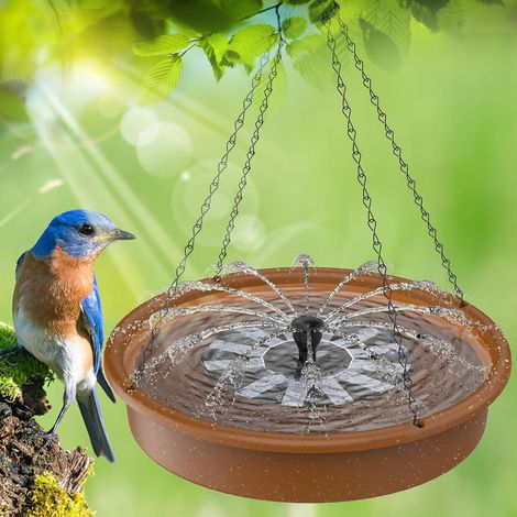 Bain d'oiseaux suspendu de 30 cm avec fontaine solaire, fontaine solaire d'extérieur, bassin multifonctionnel pour boire et nourrir les oiseaux, pompe à eau solaire pour jardin, terrasse ou cour (1/5)