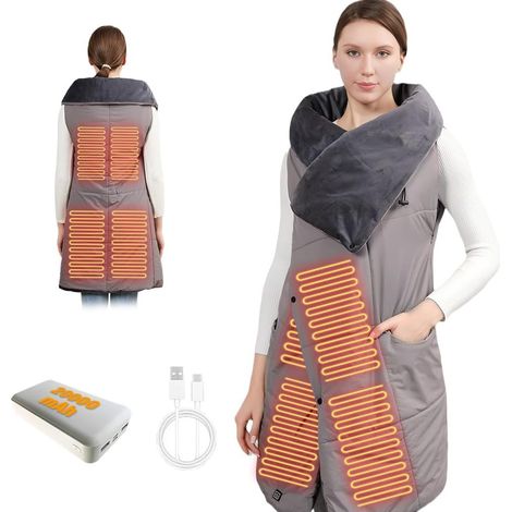 Coperta riscaldata wireless da 20000 mAh, coperta elettrica portatile con spegnimento automatico e 3 impostazioni di calore, poncho riscaldato per schiena, collo, spalle, addome