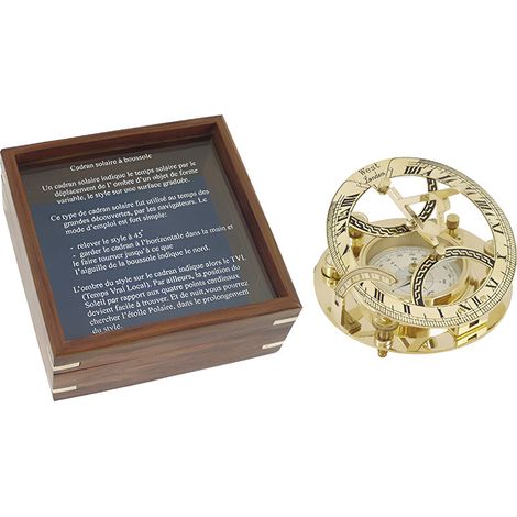 Cadran solaire à boussole en laiton avec coffret