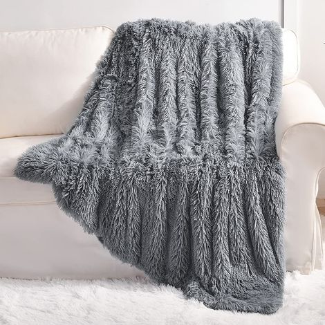 Couverture en Fausse Fourrure, 2 Couches, Douce, pelucheuse et Chaude, pour lit, Chaise, canapé, Chambre à Coucher, Chien, Chat, Hommes, 127 x 152,4 cm, Gris (1/5)