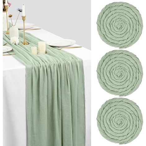 3er-Pack Tischläufer aus salbeigrünem Gaze-Gewebe, 3 Meter (10 Fuß) Käsetuch-Gaze