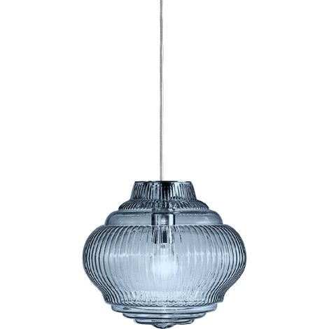 Bonnie Suspension En Verre Soufflé Artisanal Avec Traitement Rigadin Couleur Bluino, Diamètre 27,5 Cm, Structure En Métal Gris, E27 (1/5)