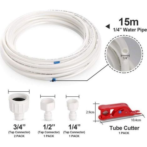 Kit Tuyau Alimentation Eau Réfrigérateur - 15 M - 1 4 Pouces - Compatible Réfrigérateur Osmose Inverse Machine À Glaçons - 1 Pièce (1/2)