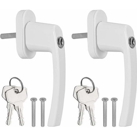 Lot de 2 poignées de fenêtre verrouillables à clé en aluminium blanc avec 4 vis et 4 clés pour toutes les fenêtres et portes de balcon courantes (1/5)