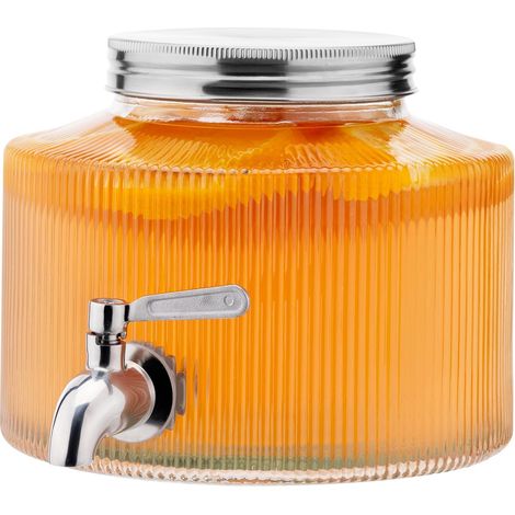 1 Distributeur De Boisson 2,7L Verre Thermorésistant Robinet Inox Pour Eau Cocktail Froid Et Chaud Cuisine