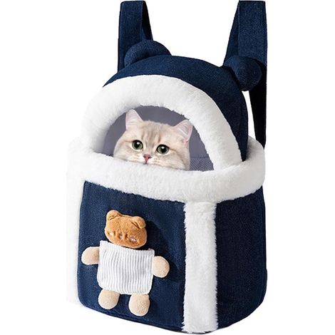 Bolsa transportadora para mascotas - Mochila de viaje - Para excursiones de invierno - Interior isotérmico - 32 x 25 x 40 cm - Azul (1/5)