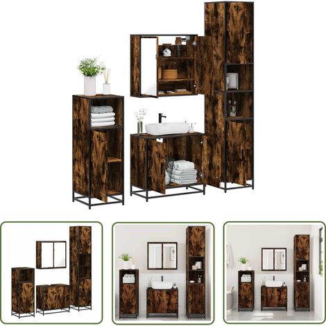 vidaXL 4-tlg. Badmöbel-Set Räuchereiche Holzwerkstoff (1/5)