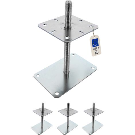 4 Embases Pied de poteau réglable - Fixation rectangulaire - Platine 140x80mm - M20 - Acier galvanisé - Fabrication Europe (1/5)
