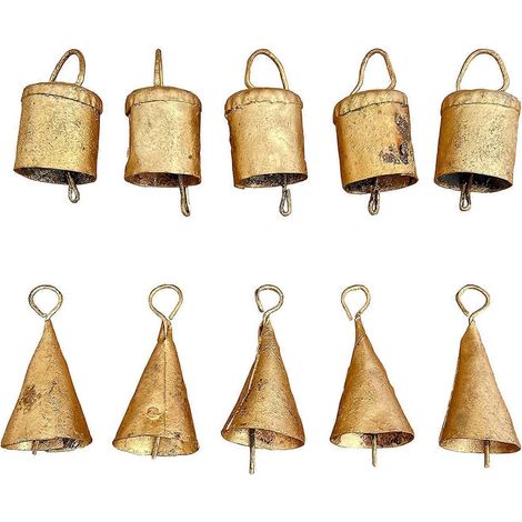 Lot de 10 cloches suspendues vintage pour décoration de Noël et décoration intérieure, cloches de vache avec corde (style A). (1/5)