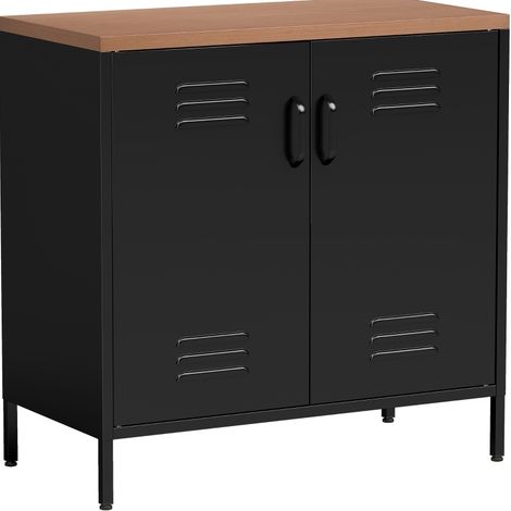 Aparador de metal negro 80x40x80 cm con 2 puertas y estante regulable, estilo industrial (1/5)