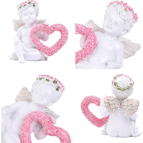 Statue Cherub - Résine Blanche - Décoration Intérieure Extérieure - Support Cœur en Rosace - Lot de 2 (1/5)