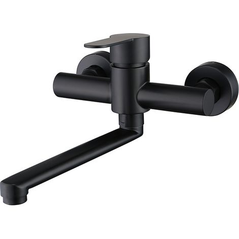Miscelatore da cucina a parete in acciaio inox, girevole a 360°, rubinetto per lavello da cucina, regolabile, acqua calda e fredda, nero (1/5)