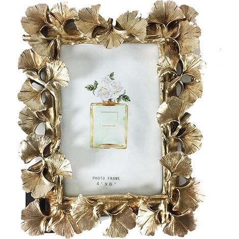 Cadre photo vintage en résine – Petit cadre avec motif feuille de ginkgo doré – Cadre décoratif pour table et mur – Pour photos et décoration intérieure – Or (1/5)