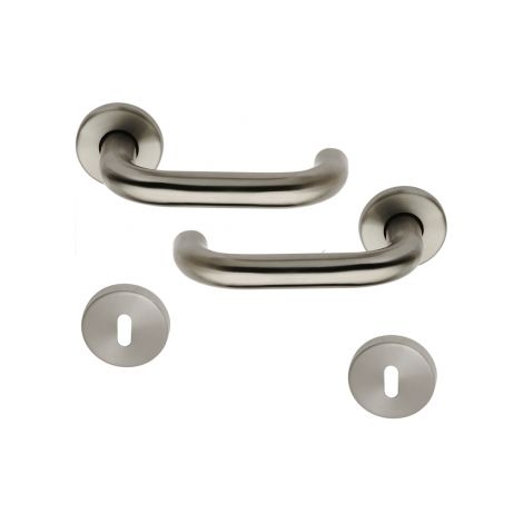 Ouvre&Déco – Poignée de porte intérieure inox sur rosace ronde – Clé L tubulaire – Épaisseur de porte 35 à 40 mm – Endurance 200 000 cycles